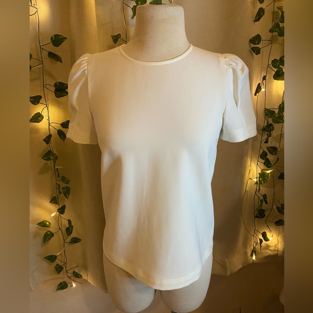 A.L.C. White Puff Sleeve Top Minimalist Chic Blouse Size 0